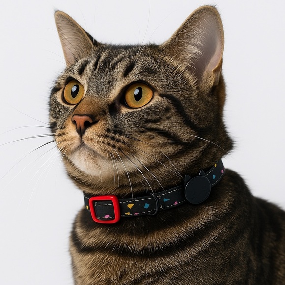 Stylish Black Cat Collar with Red Buckle - Picture 1 of 1